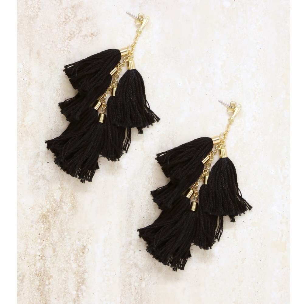 Ethical daydreamer black tassel earrings